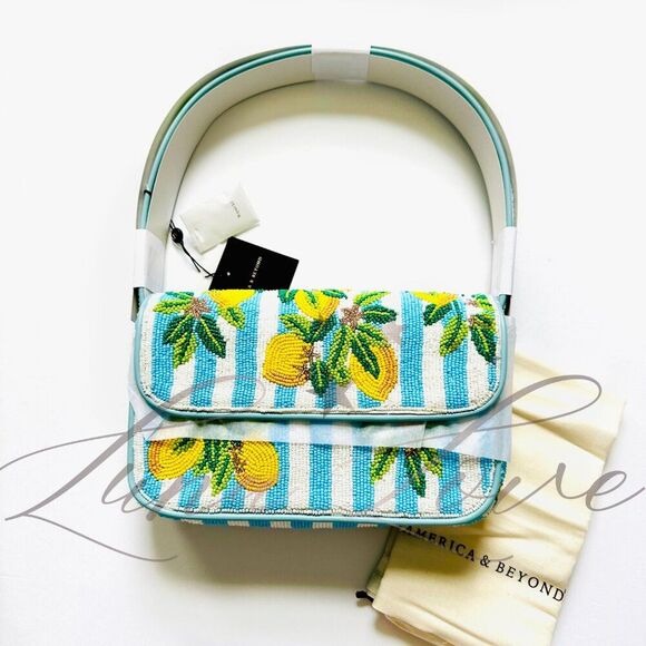 AMERICA & BEYOND Limoncello Stripe Beaded Shoulder / Clutch Bag NWT - Picture 4 of 10